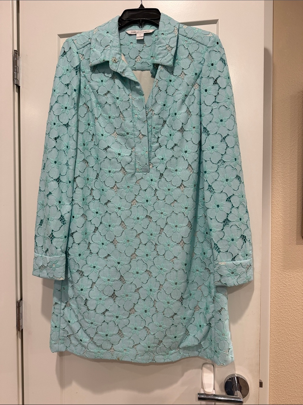 Diane Von Furstenberg Aqua Floral Lace Tunic 36 inches from sholder